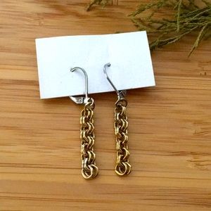 Minimalist Gold Tone Dual Link Single Strand Drop Earrings